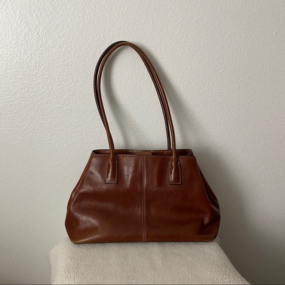 Fossil Handbags - Fossil Vintage Look Brown Tan Leather Snap Shoulder Bag